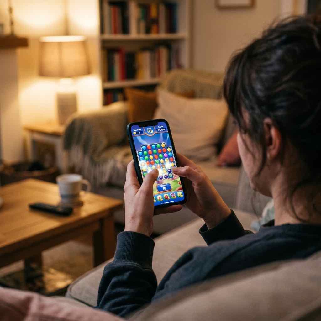 Person playing match 3 game